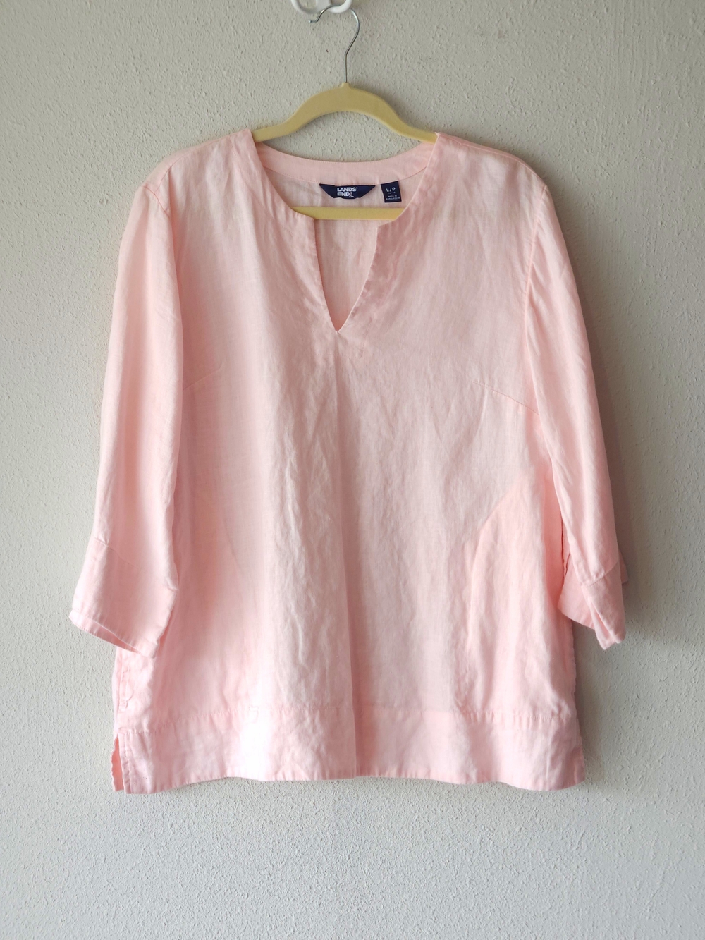 Lands' End Light Pink Linen Split-Neck Tunic Blouse PETITE SIZE L/P